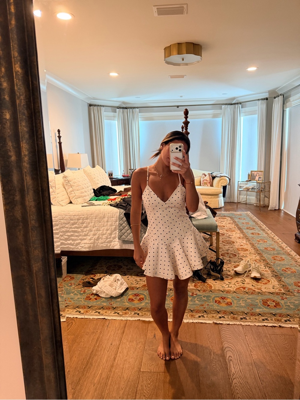 Spotted White Fit-and-Flare Mini Dress Zara